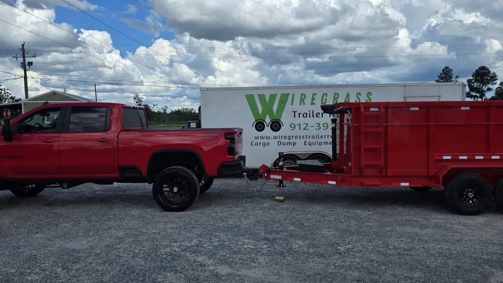 Red dumpster trailer from Southern Landscape Delivery